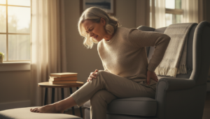 Person over 50 experiencing sciatic nerve pain shooting down the leg showing real symptoms of sciatica