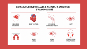 Infographic showing 5 warning signs of dangerous high blood pressure and hypertension in adults over 50