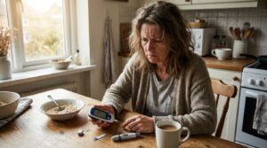 Person over 40 checking blood sugar levels concerned about hidden glucose spikes and insulin resistance