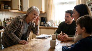 Elderly person struggling to hear a conversation showing signs of age-related hearing loss after 50