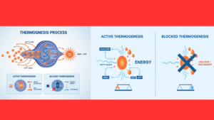 Diagram showing how thermogenic resistance blocks the body's natural fat-burning process