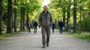 Active adult over 50 moving freely without back pain after natural nerve support